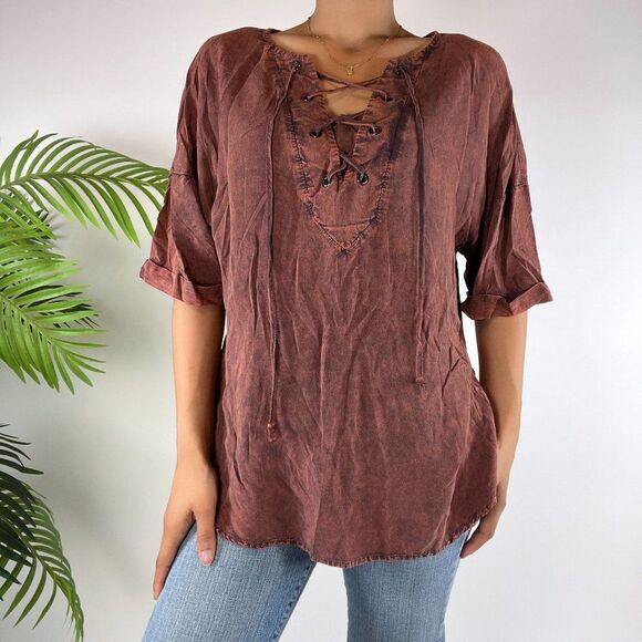 Vintage Y2K Mauve Fairy Grunge Bohemian Lace Up Peasant Tunic Top / Size: Small - Picture 1 of 4